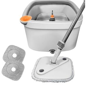 KZKR Spin Square mop and Bucket System with Wringer Set for Home with 2 Mop Pads